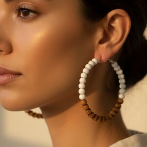 Extra large hoop earrings with wooden beads, hoop earrings, African earrings 3.7